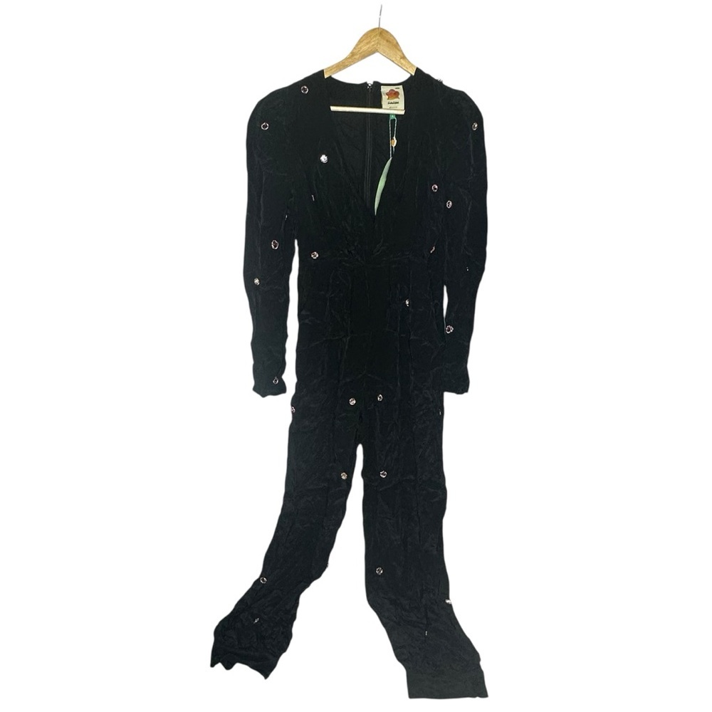 NWT Farm Rio Black Mirror Satin Jumpsuit with Embellishments s - Picture 6 of 16